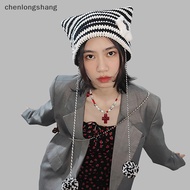 chenlongshang Autumn Winter Cat Ears Pointed Pullover Women Hats Y2K Cute Star Devil Knitted Beanie Hat Ins Skullies Striped Knitg Wool Cap EN