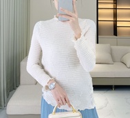 เสื้อยืดรัดรูปจีบแขนยาวผู้หญิง