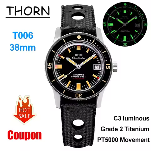 Thorn T006 Mechanical Watch 50-Fathoms Grade 2 Titanium Sapphire Luxury Watch PT5000 Movement 200m W