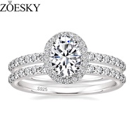 ZOESKY 1.5CT 925 Sterling Silver Cubic Zirconia Bridal Rings Sets Oval Cut CZ Engagement Rings Weddi