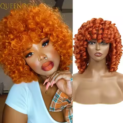 Puffy Short Afro Curly Bob Wig Orange Kinky Curly Women's Wig 14inch Ginger Natural Synthetic Should