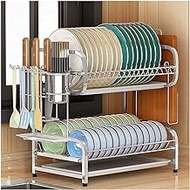 Space Saving Dish Rack 2 Tier Stainless Steel Dish Drainer With Removable Plastic Trays Kitchen Cutlery Holder Organizer Dish Drying Rack