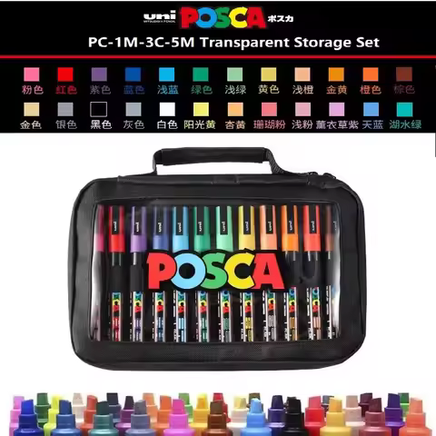 Uni Posca Marker Pen Art Stationery Transparent Storage Bag Set Portable Painting Professional Stude