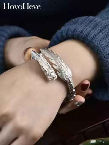 Ethnic Style Handmade 999 Sterling Silver Bracelet Solid Dragon Head Vintage Fine Jewelry Customized