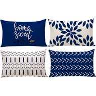 [Single Side] 1 Piece Polyester Pillow Cover 30x50 /40x60 /60x80cm Dark Blue Geometric Flower Pattern "Sweet Home" Pillow Case Stylish Cushion Cover for Sofa Bedroom Homeliving