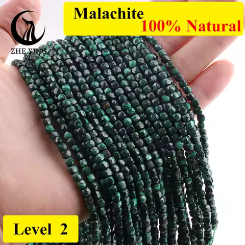 Zhe Ying 4*4mm Natural Malachite Gemstone Beads Cube Faceted Loose Stone Beads for Jewelry Making DI