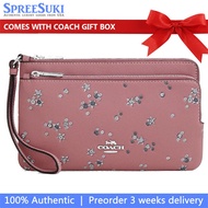 Coach Wristlet In Gift Box Double Zip Wallet With Star Print Silver Dusty Pink Multi # CCJ69