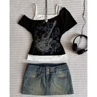 y2k y2k Women's Clothing y2k t-Shirt Punk Style y3k Asian Culture Mine Series Slim-Fit Hot Girl i yk