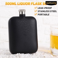 Westcovina 500ML Liquor Flask Square Leak-proof Portable Stainless Steel Black Pocket Flask for Outdoor