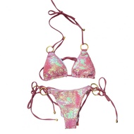 VBNGF 2ชิ้น/เซ็ตเลื่อมมันวาวเซ็กซี่แหวนชุดบิกินี่เชื่อมโยงชุดว่ายน้ำสตรีบราคล้องคอผูกข้างชุดว่ายน้ำช