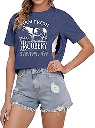 Breastfeeding Shirts for Women Zipper Nursing Tees Tops Letter Print Maternity Shirts Causal Nursing