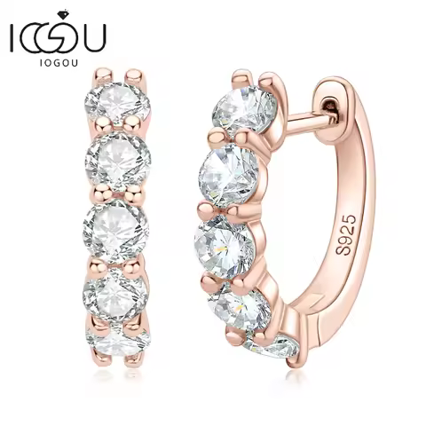 IOGOU 3.5mm D Color Moissanite Hoops Earring 100% Real 925 Silver Rose Gold Plated Huggie Earring Fo