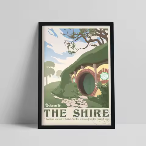 Classic Fantasy Movie Poster, Shire Landscape Wall Stickers, Hobbiton Retro Travel Art Prints, Elves