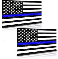 2PC Reflective Thin Blue Line Car Magnets - 5x3 Inches - Blue Line Flag Magnet for Truck Law Enforce