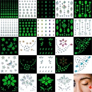 12Sets Noctilucent Face Jewels-Luminous Face Gems- Halloween Fluorescent Rhinestone Stickers Eye Bod