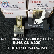 [CHÍNH HÃNG] Rơ le trung gian IDEC có đèn RJ1S-CL-D24 RJ1S-CL-A220 5 chân dẹt 2 cực Imax = 12A + Đế 