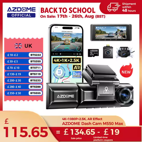 AZDOME M550 Max Dash Cam 4K+1K+2.5K Built-in GPS WiFi 150FOV Car Camera 24H Parking Monitor Night Vi