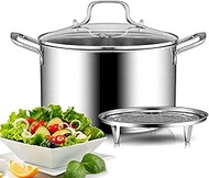 5-Quart Stainless Steel Stock Pot - Food Grade Stainless Steel Heavy Duty Induction - Stock Pot, Stew Pot, Steamer,Simmering Pot, Soup Pot with See-Through Lid, Dishwasher Safe (26cm)