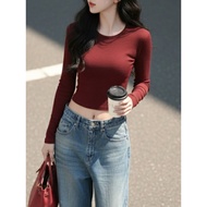 Dajee ADC031 Basic Crop Top Long Sleeve T-Shirt in Comfortable 4-Way Stretch Cotton Fabric
