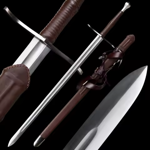 Knight Bastard Medieval Battle Sword 5160 High Carbon Steel Blade Real Handmade Full Tang Sharp Two 