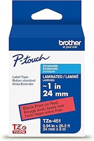 Brother Genuine P-Touch TZe Black Print on Red Label Tape (TZe451), Laminated,1in x 26.2ft (24mm x 8