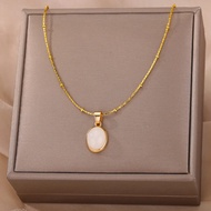 Fashion Stone Opal Oval Necklace For Women Stainless Steel Gold Color Oval Stone Pendant Necklace We