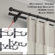 4Pcs Double Curtain Rod Bracket Holder Set Metal Heavy Duty Base Rod Pole Window Track Holder