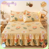 MOILYGOODSG Double Lace Bed Skirt Three-piece Set, Thickening Dust-proof 3in1 Bedsheet Set, Floral P