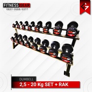 Alat Fitness Gym Dumbell Barbel Rubber Set + Rack