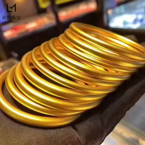 Precious Bangle Women's 24K Gold AU999 - Frosted Plain Circle Gold Bangle, AU999 Solid Gold, Wedding