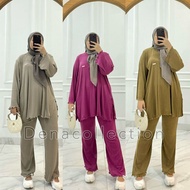 Denacollection Gloria Women's Rib knit Tunic Set with Cutbray Pants