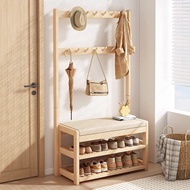 [in stock] Solid wood shoe rack integrated with a floor-standing coat rack for the entryway and bedr