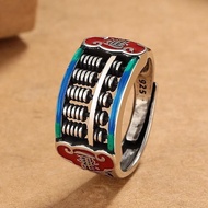 S925 sterling silver cloisonne abacus ring with a unique ethnic style for both men ans925纯银景泰蓝算盘戒指男女个性民族风做旧滴胶工艺开口设计指环321