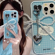 Pearl Bow Heart Phone Pendant Chain - Y2K Pearl Bowknot Keychain - Phone Hanging Pendant - Korean IN