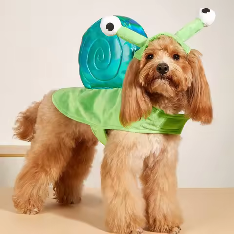Cute Snail Dog Costume Funny Pet Cosplay Outfit With Snail Shell Headband Soft Plush Dog Clothes For