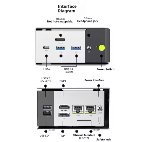 GMKtec M8 Ryzen 5 Pro 6650H Mini PC Windows 11 Pro LPDDR5 6400MT/S 16GB Radeon 660M Oculink Wifi 6E 