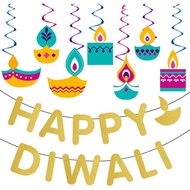 Funnlot Diwali Decorations for Party 15PCS Diwali Decorations for Home with Glitter Happy Diwali Ban