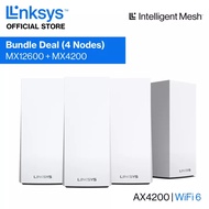 [Bundle Deal - 4 Nodes] Linksys Velop AX4200 Tri-Band WiFi 6 Mesh System (MX12600, 3 Pack + MX4200, 1 Pack), Tri-Band AX