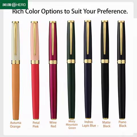 HERO P108 Metal Fountain Pen 2-Pack, Anti-Slip Matte Grip, 2-IN-1 Ink System, 7 Colors & Nib Options