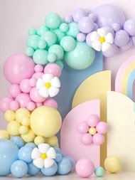 138入組馬卡龍粉彩粉色黃色藍色紫色氣球花環拱門套件帶雛菊鋁箔球嬰兒送禮會結婚週年紀念性別展示生日派對裝飾