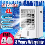 【3 Years Warranty】4L Air Cooler Aircond Table Fan Box Fan 65W Air-Conditioning Fan Free Ice Crystals Air Humidification Desktop Fan Cooling Fan Water-Cooled Air Conditioner Fan mini aircond sejuk