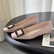 Z8KA Amber Square Buckle Flat Shoes Women Shallow Mouth Square Toe Slip-On Women's Shoes