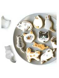 9入組貓形餅乾切割模具套裝,不銹鋼可愛貓形糖霜切割器,蛋糕裝飾工具,巧克力餅乾烘焙模具