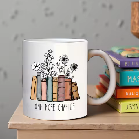 Ceramic floral design coffee cup and fun book "Another Chapter", a double-sided gift for book lovers