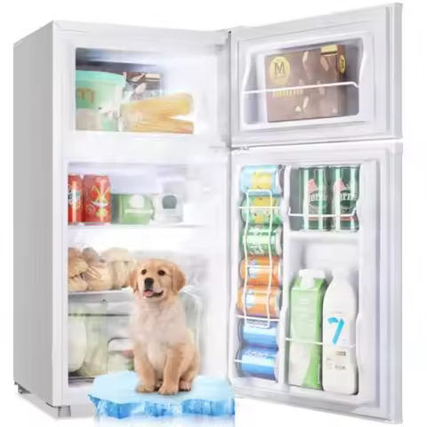 3.5 Cu.Ft Mini Fridge With Freezer Freestanding Refrigerator with Freezer 7 Level Adjustable Thermos