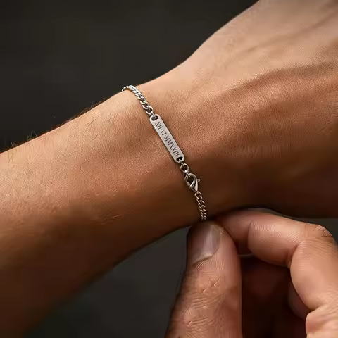 Personalized Engraving Nameplate Couple Bracelet Stainless Steel Chain ID Tag Bracelet Valentine Gif