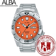 [Official Warranty] Alba AL4375X AL4375X1 Men's Mechanical Orange Dial Stainless Steel Strap Watch