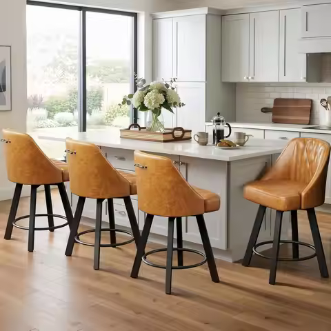 Swivel Bar Stools with Backs, 26 Inches Counter Height Bar Stools Set of 4, PU Leather Upholstered C