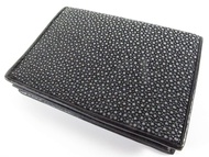 Genuine Polished Stingray Skin Leather Business Credit Card Holder Wallet Black