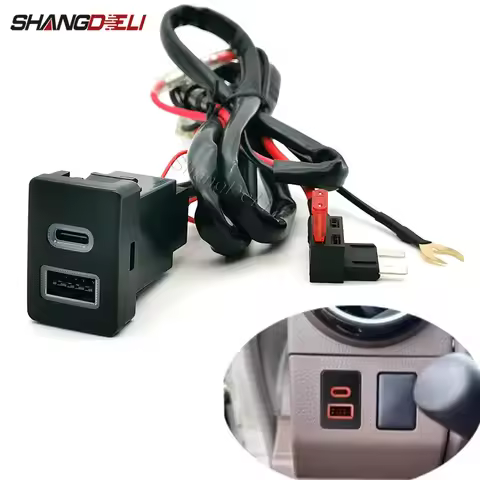 Orange LED Car Dual Phone Charger Socket QC3.0 USB Type-C PD Charging Power Adapter For Toyota Spade
